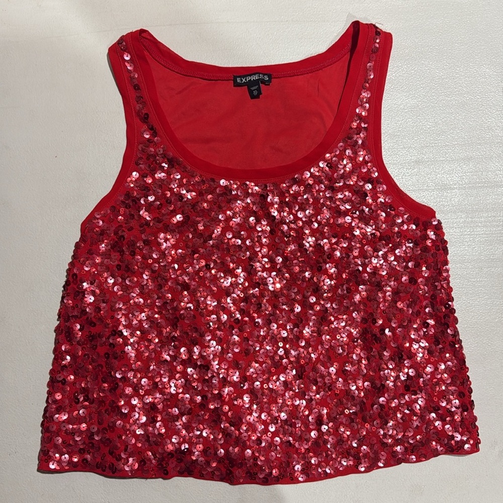 Express Red Sequin Crop Tank Top